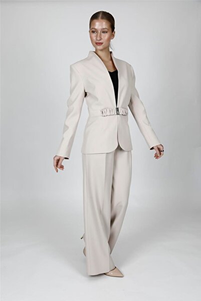 ÖNDER ÖZSOY Classic Jacket with High Collar & Classic Palazzo Women's Trouser...