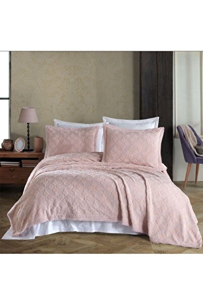 Talis Set cuvertura pique cu broderie si 2 fete de perna King Somon, Bumbac 1...