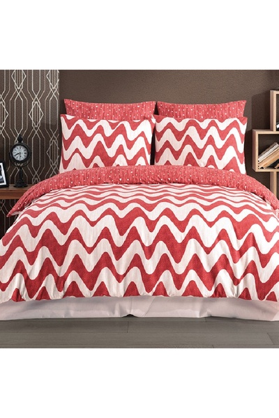 Talis Lenjerie de Pat Dublu Waves Rosu, Bumbac 100%