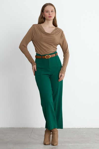 LADYA COLLECTION Πράσινο Παντελόνι Καθημερινό με Στενή Γραμμή
