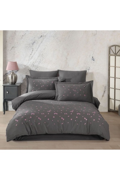 Talis Lenjerie de Pat Dublu Poplin Spring Gray, Bumbac Poplin 100% brodat 6 p...