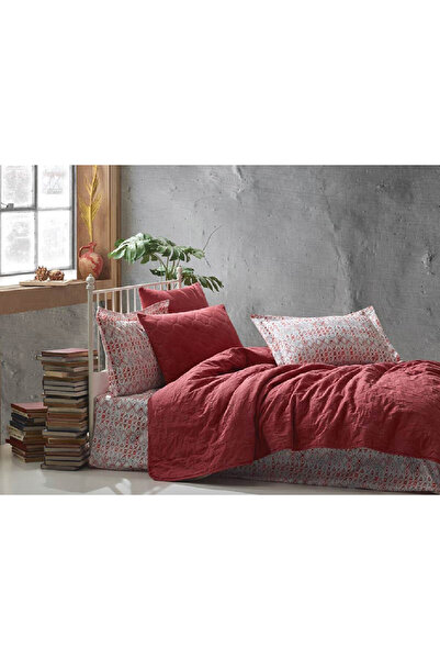 Talis Double Bed Linen and Quilted Aden Red, 100% Cotton
