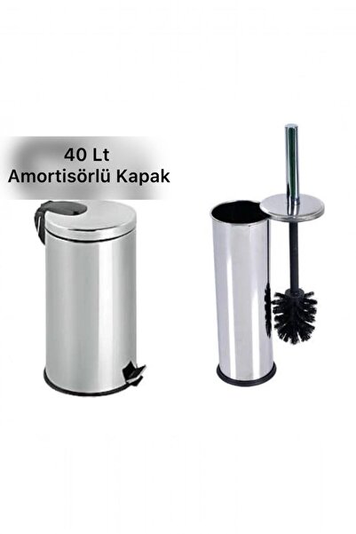UMBEX PLUS 40 Litre Paslanma Krom 2'li Banyo Seti Pedallı Çöp Kovası Wc Kloze...