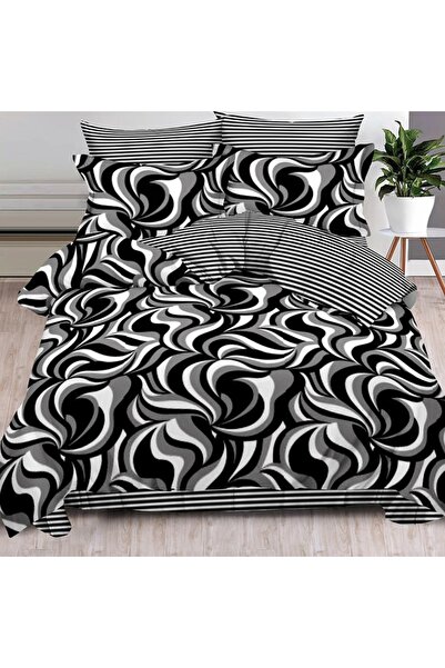 Talis Double Bed Linen with Elastic 180x200 Black Illusion 6 Pieces, Finet