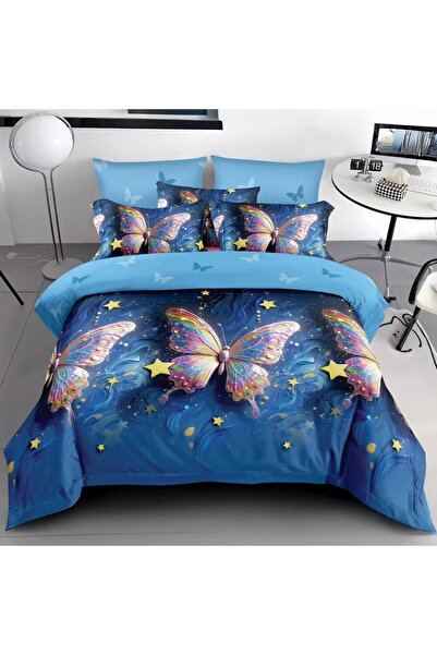 Talis Double Bed Linen 3D Rainbow Blue Butterflies Pieces, Finet