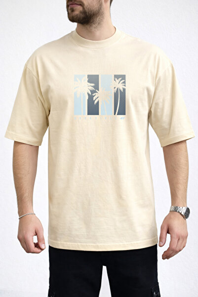 caddekombin Tricou pentru bărbați Good Vibes, cu imprimeu cu palmieri, cu gât...