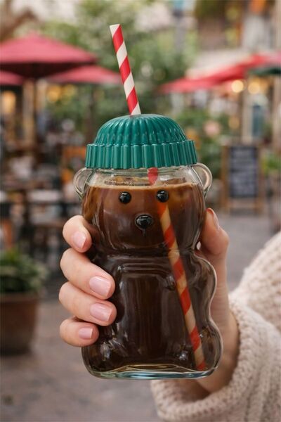 Bayev Teddy Bear Glass Teddy Bear Cup with Straw Coffee Cup with Teddy Bear B...