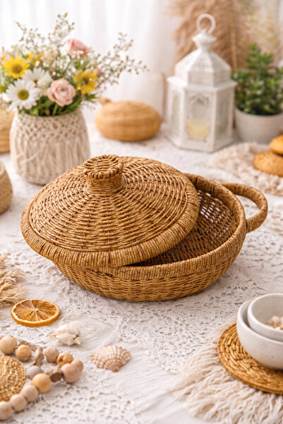 Marena Home Bohem Bambu Kapaklı Sepet, Çok Amaçlı Saklama Sepeti, Bohem Görün...