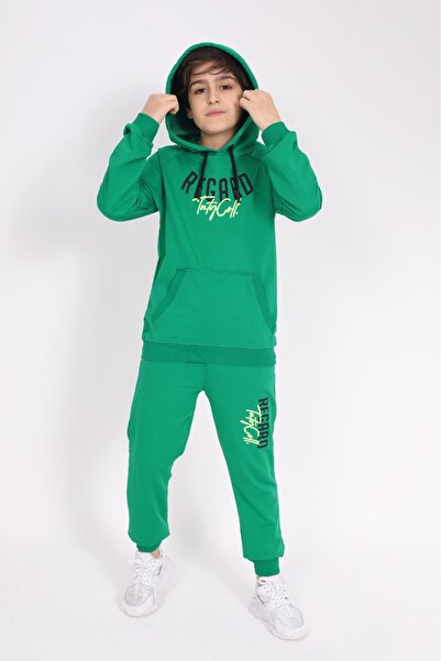 Toontoy طقم مكون من قطعتين للأولاد: سويت شيرت بطبعة وجيوب وقلنسوة، وبنطلون ري...