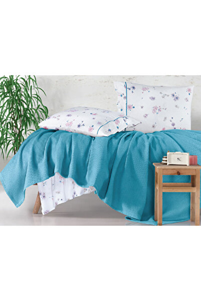 Talis Set Lenjerie de Pat Dublu si Cuvertura Metali Turcoaz, Bumbac 100%