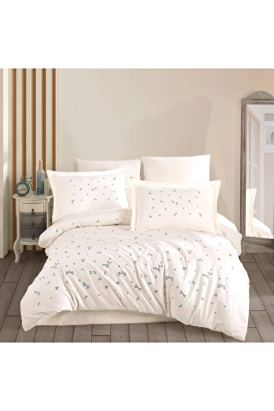 Talis Double Bed Linen Poplin Spring Cream, 100% Cotton Poplin Embroidered 6 ...
