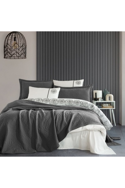 Talis Double Bed Linen and Duvet Cover, 7 Pieces, Novella Anthracite, 100% Co...
