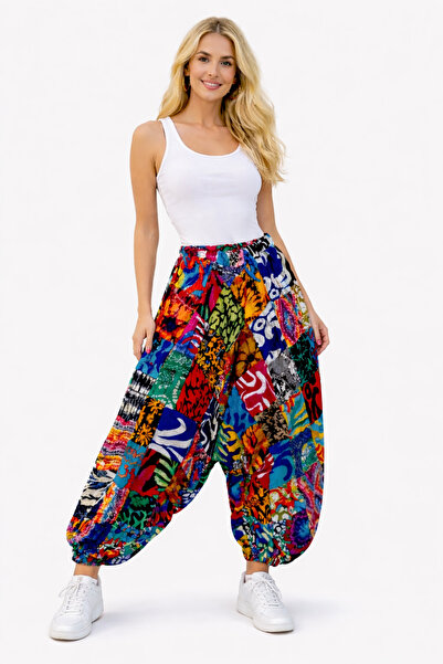 Sibel Günay Butik 40 Patch Patterned Viscose Women's Shalwar with Elastic Waist