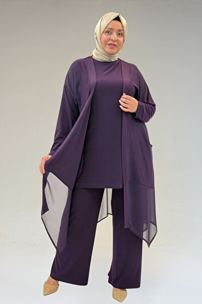 Eslina 67302 Plus Size Triple Sandy - Chiffon Trouser Suit - Purple