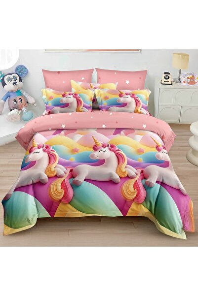 Talis 3D Unicorn Rainbow Double Bed Linen V1 with 6 Pieces, Finet