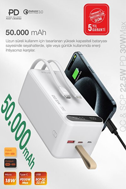 Kensa Hızlı Şarj Powerbank 50.000 mAh – Taşınabilir Güç Kaynağı Turbo Şarj Ci...