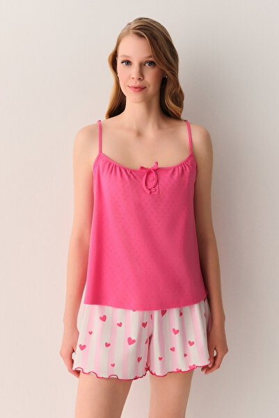 SUWEN Cherry Pamuklu Atlet Şort Pijama Takımı