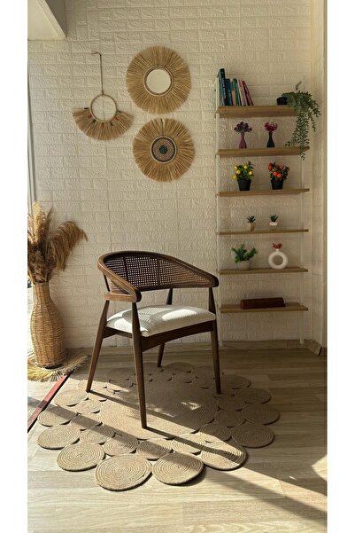 silla Consept Gazel Sandalye Teddy Krem Kumaş Hasırlı Ceviz Ahşap Sandalye