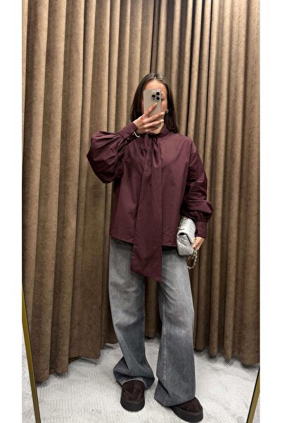 Maysa ŞAL YAKA TASARIM GÖMLEK-BORDO