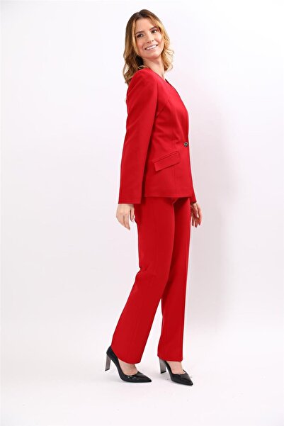 ÖNDER ÖZSOY Zero Collar Single Button Sport Coat & Pockets Pipe Leg Pants Wom...