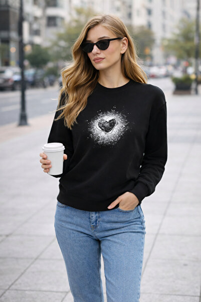 Polo State Women's Black Heart Printed Regular Sweatshirt Casual Comfortable ...
