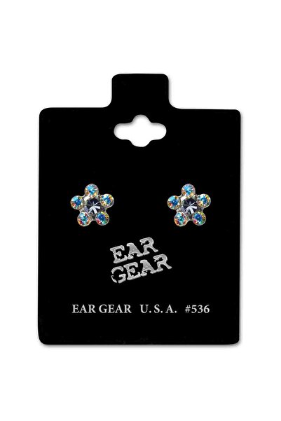 EAR GEAR Earring USA Stainless Steel 316L with Daisy CR AB/Aqua - 536