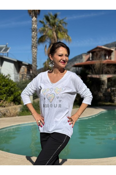 Punta Otantik Yg27080 Amour Printed Italian Coton Blouse White