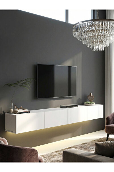 dorpek LED'li Tv Sehpa & Ünitesi, Duvara Monte Tv Ünitesi Beyaz 240 cm | Homeros