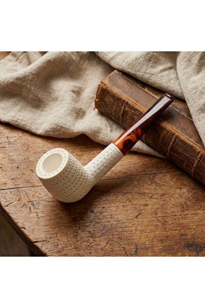 Altınışık Lületaşı El Oyması Lületaşı Pipo Nokta Dokulu Silindir Kase, Akrili...