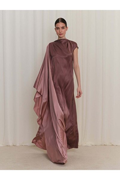 BAQA Omuz Drapeli İki Renk İpek Elbise