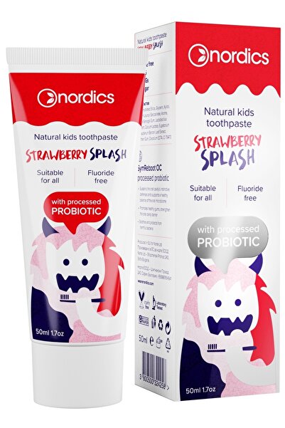 Nordics Pasta de dinti naturala pentru copii cu capsuni si probiotice 50ml