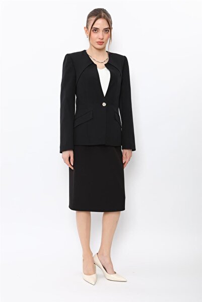 ÖNDER ÖZSOY Zero Collar Single Button Sport Coat & Short Pencil Skirt Women's...