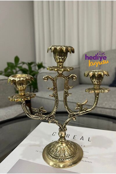 hediye PİRİNÇ DÖKÜM ÜÇLÜ ŞAMDAN EV OFİS DEKORASYONU MASA DEKORU ŞAMDAN MUMLUK