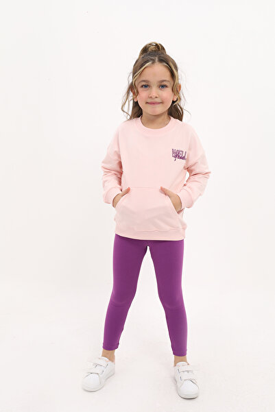 Toontoy Girl's 2-Piece Set Printed Crew Neck Off-Shoulder Sweatshirt & Basic ...