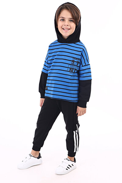 Toontoy طقم مخطط للأولاد مكون من قطعتين: سويت شيرت بقلنسوة مطبوع وبنطلون رياض...