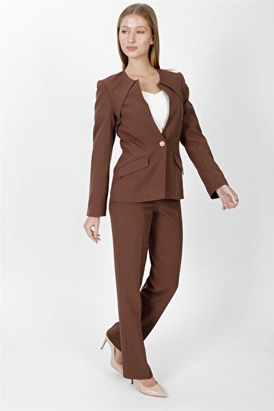 ÖNDER ÖZSOY Zero Collar Single Button Sport Coat & Pockets Pipe Leg Pants Wom...