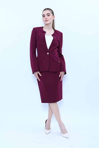 ÖNDER ÖZSOY Zero Collar Single Button Sport Coat & Short Pencil Skirt Women's...