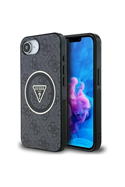 Guess Case for iPhone 16e, IML Metal Glitter 4G Circle Triangle MagSafe, Black