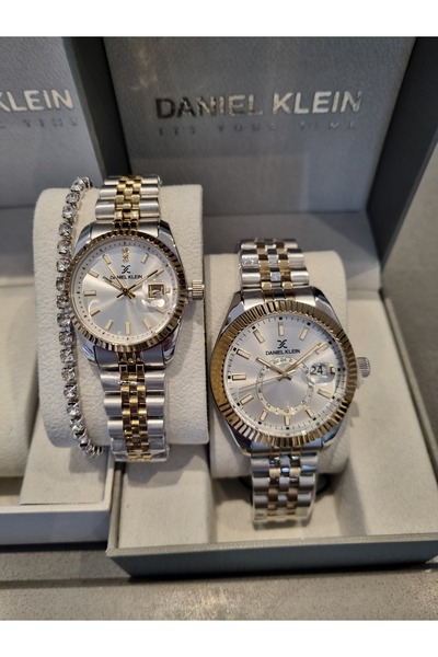 Daniel Klein Yellow Steel Bracelet Metallic Color Calendar Lover's Wristwatch...