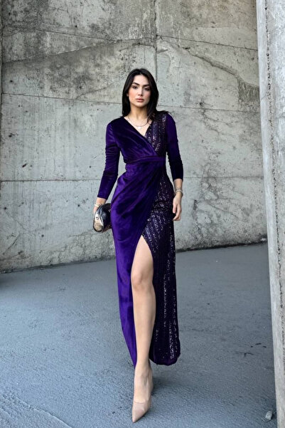 Sindimoda Nerie Payet İşleme Detay Kadife Abiye BORDO 45594