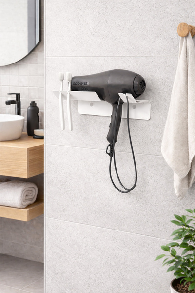 Decopin Rafli Hair Dryer -Hair Dryer Holder Bathroom Organizer White Color wi...