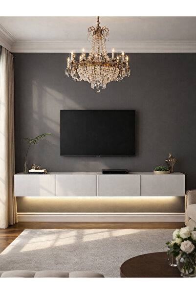 dorpek LED'li Tv Sehpa & Ünitesi, Duvara Monte Tv Ünitesi Beyaz 240 cm | Homeros