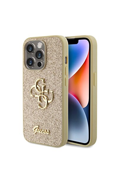 Guess Carcasă pentru iPhone 15 Pro, Glitter Script Big 4G, Protecție Slim, Auriu
