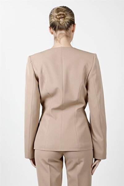 ÖNDER ÖZSOY Zero Collar Single Button Sports Women's Jacket-Stone