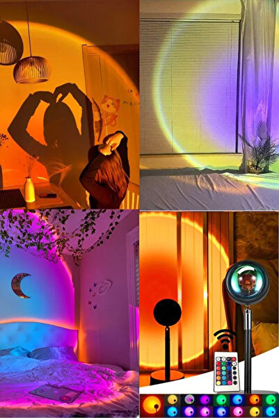 ORVİCA Kumandalı Gün Batımı Projektör Sunset Lamba 16 Renk Gece Lambası 360 °...