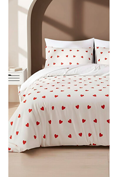 Rivaİstanbul Σετ Παπλωματοθήκης Διπλό Κρεβάτι Κόκκινη Καρδιά Βαμβακερό