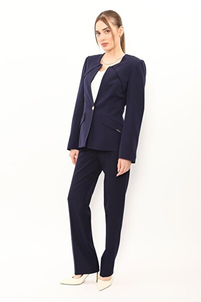 ÖNDER ÖZSOY Zero Collar Single Button Sport Coat & Pockets Pipe Leg Pants Wom...