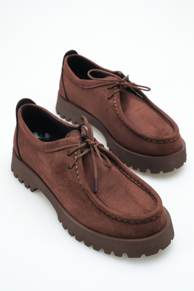 FEMME Babs Women's Loafer Thick Sole Lace-Up Casual Shoes Brown Suede