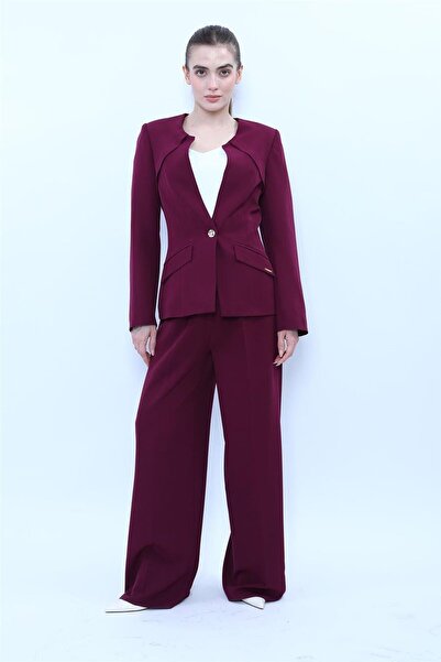 ÖNDER ÖZSOY Zero Collar Single Button Sport Jacket & Classic Palazzo Women's ...