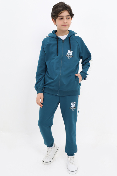 Toontoy طقم للأولاد مكون من قطعتين: سترة رياضية مطبوعة بقلنسوة وجيوب بسحاب وأ...